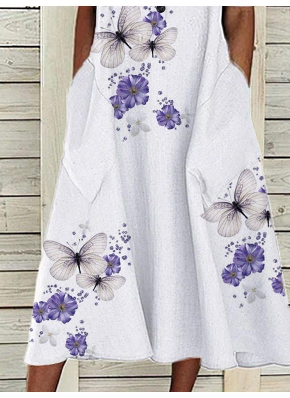 Butterfly Print Long Sleeve Casual Maxi Dress