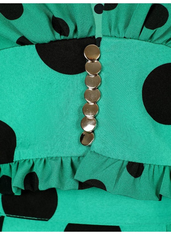 Polka Dot Print Frill Hem Top & Slit Maxi Skirt Set