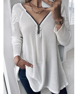 Casual Solid or V Neck Long Sleeves T-shirt 