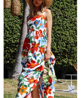Resort-inspired Floral-print Slip Maxi Dress 