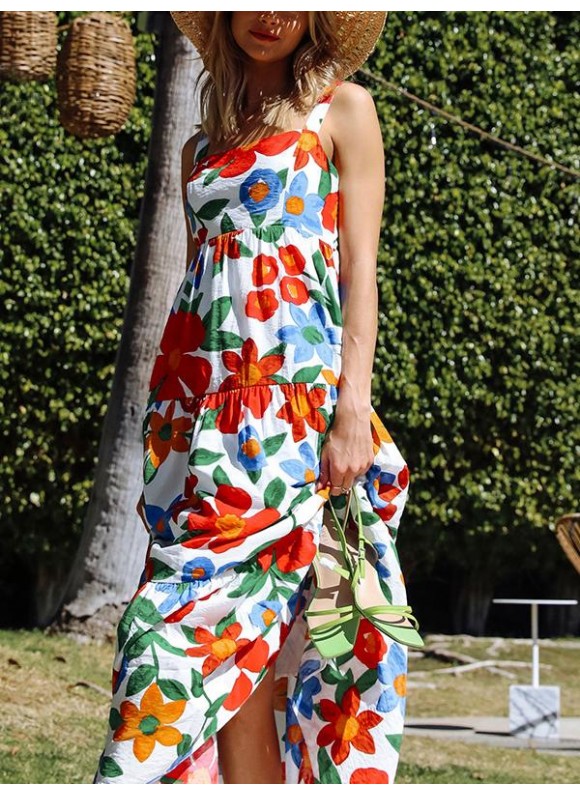 Resort-inspired Floral-print Slip Maxi Dress