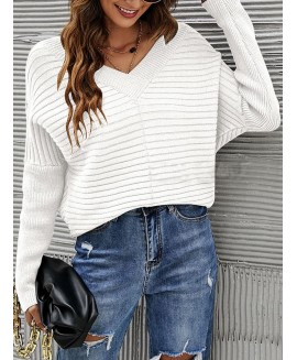 Fashion And Casual Solid or V-neck Sweater Women 