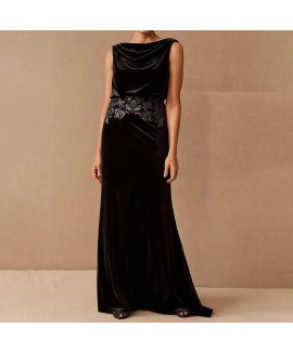 Women's Elegant Fashion Velvet Sleeveless Black Dress 