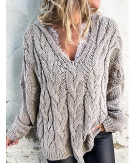 Casual Solid or V Neck Long Sleeves Sweater 
