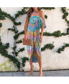 Tie-dyed Print or One-shoulder Maxi Dress 