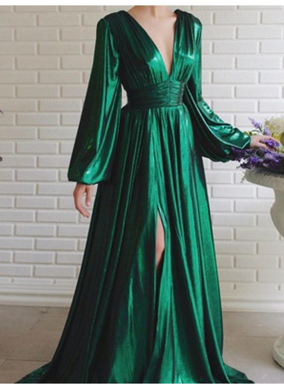 Sequin V-neck Long Sleeve Maxi Dress Elegant