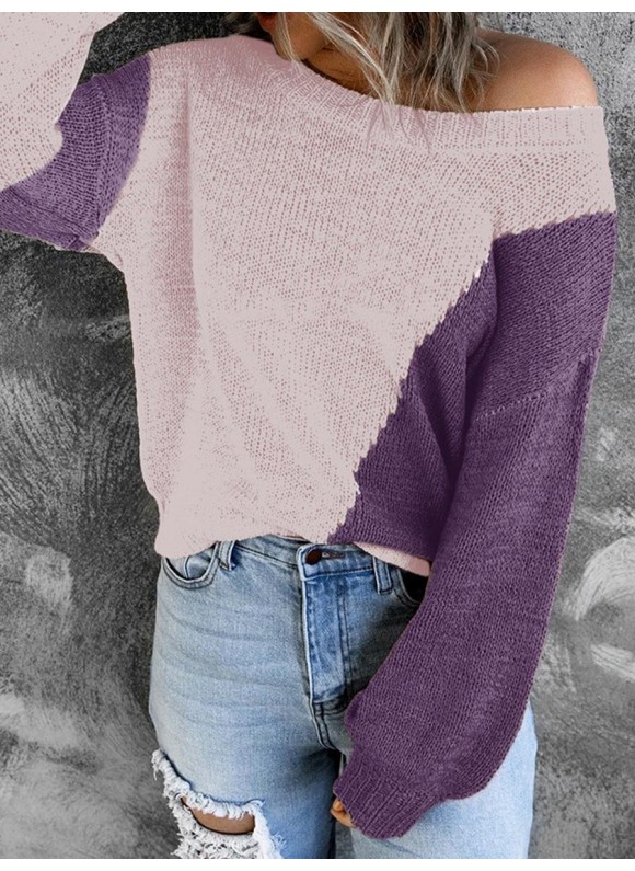 Irregular or Crew Neck Long-Sleeve Sweater Pullover