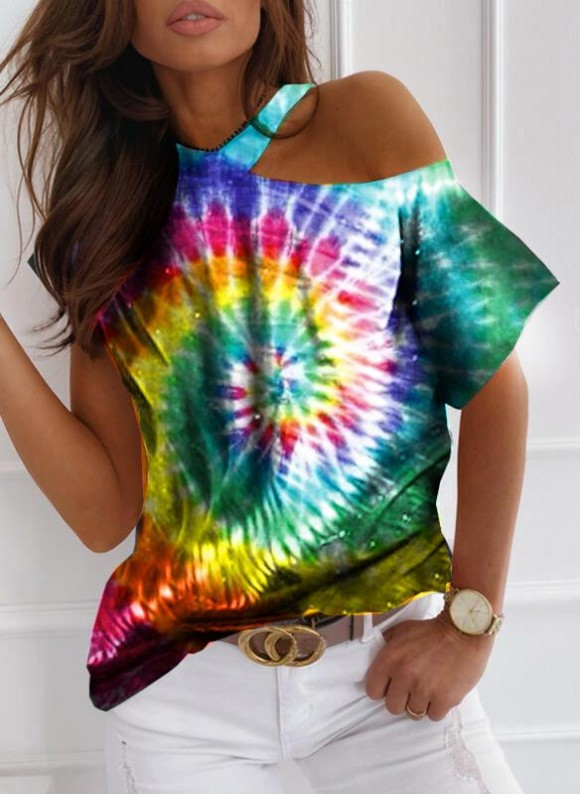 orful strapless tie-dye T-shirt