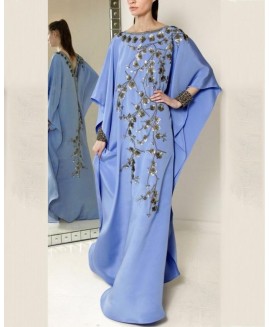 Women's Elegant Embroidered Floral Drape Cuff Design Long Dress 