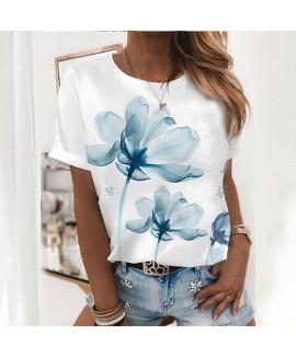 Casual Flower Print Short-Sleeved T-Shirt 