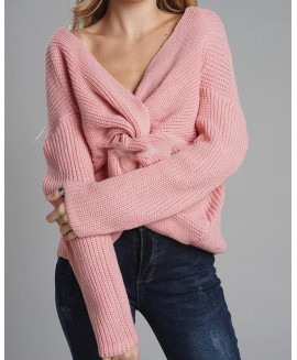 Autumn And Winter Round Neck Pullover Backless Cross Sweater Woman 
