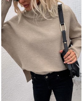 Solid or Lapel Split Knit Sweater 