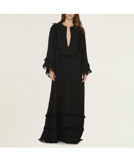 Women's Elegant Black Fringe Loose Dress 
