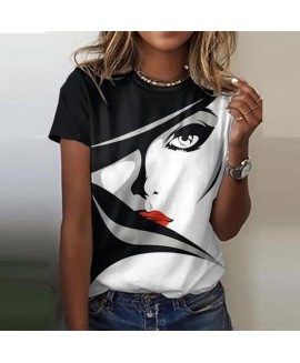 Womens casual fashion abstraction face print top 