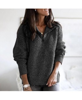 Brief Pure or Long Sleeve Metal Zipper Sweater 