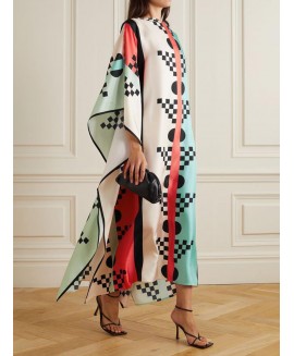 Women's Elegant Fashion Mercerized Satin Geometric Print Loose Dress 