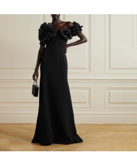 Women's Fashion Elegant Black Three-dimensional Petal Deative Dress 