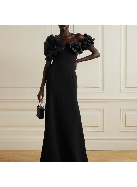 Women's Fashion Elegant Black Three-dimensional Petal Deative Dress