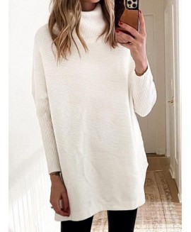 Casual Solid or High Neck Long Sleeves Sweater 