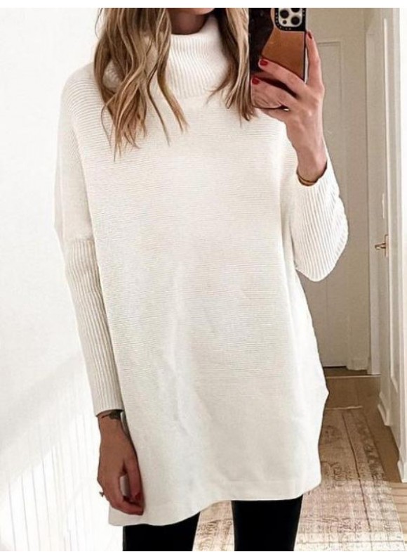 Casual Solid or High Neck Long Sleeves Sweater