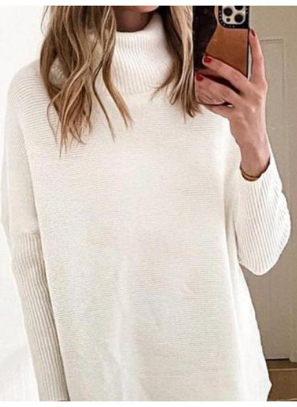 Casual Solid or High Neck Long Sleeves Sweater