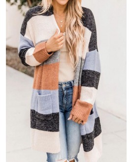 or Striped Loose Sweater Cardigan 