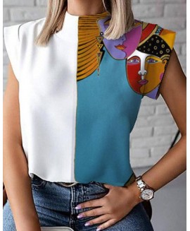 Women's Fashionable Half-sided Painted Figure Blouse 