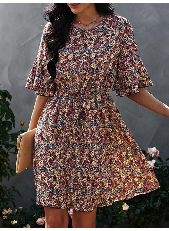 Ladies Floral Print Chiffon Dress
