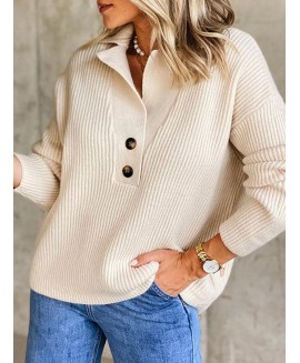 Polo lar Solid or Casual Loose Sweater Pullover 