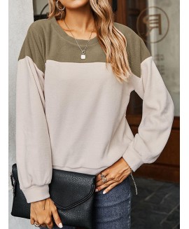 Fashion Stitching Round Neck Long Sleeve Casual Sweatshirt 