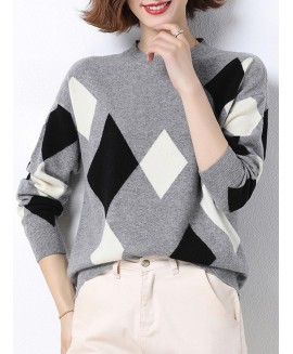 Fall/Winter Plaid Casual Knit Sweater 