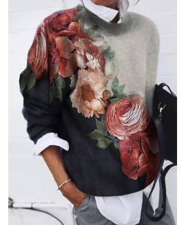 Fashion Floral Print Long Sleeve Sweater 