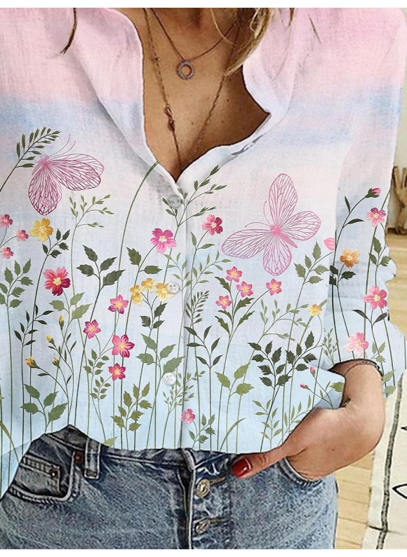 2022 New Spring Fashion Long-sleeved Printed Shirt Loose Plus Size Women's Clothing