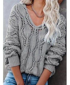 Casual Solid or V Neck Long Sleeves Sweater 