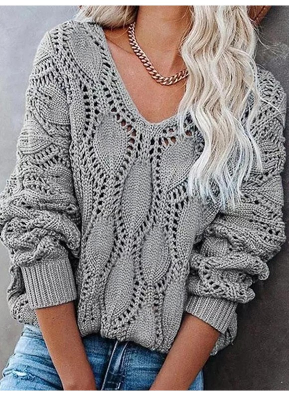 Casual Solid or V Neck Long Sleeves Sweater