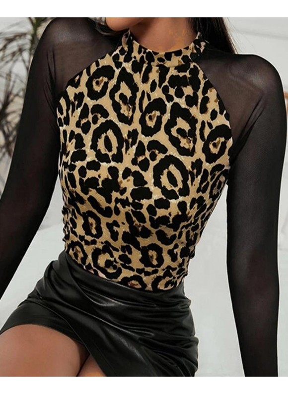 Women's Leopard Print Patchwork T-shirt