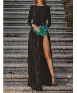 Women's Elegant Simple High Waist Slit Slim Dress 