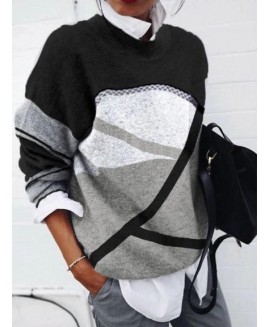 Round Neck or Block Stitching Casual Loose Sweater Pullover 