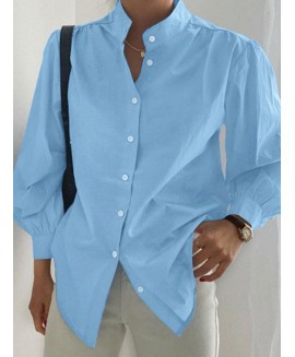 Casual Stand lar Loose Puff Sleeve Shirt 
