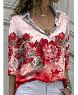 Casual Loose Floral Print Long Sleeve Blouse 