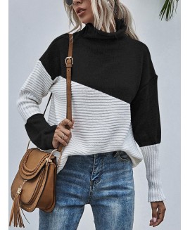 or-blocking Pullover Long-sleeves Sweater 