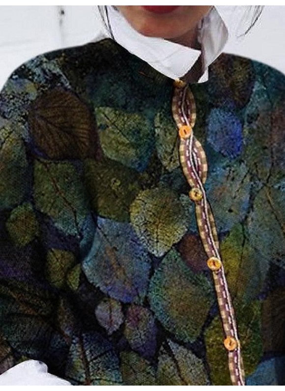 Casual Fashion Leaf Print Long-Sleeved Cardigan