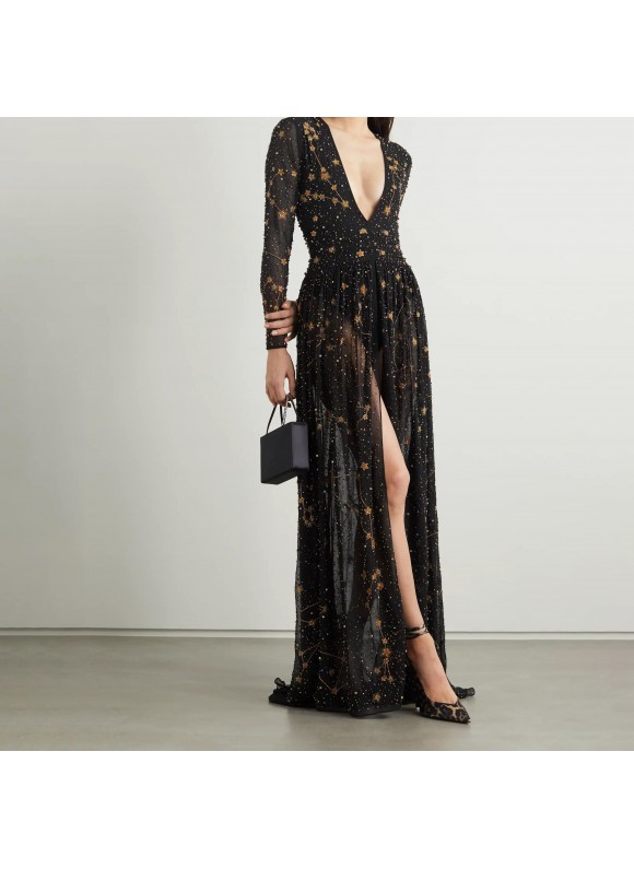 Women's Elegant Bronzing Print Long Slit Dress