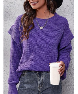 Round Neck Solid or Loose Casual Sweater Pullover 