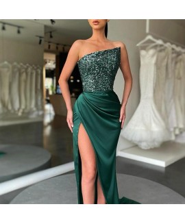 Women's Fashion Elegant Sequin Patchwork Green Evening Dress 