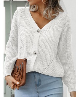 Casual Solid or V-Neck Long-Sleeved Cardigan Sweater 