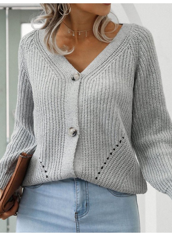 Casual Solid or V-Neck Long-Sleeved Cardigan Sweater