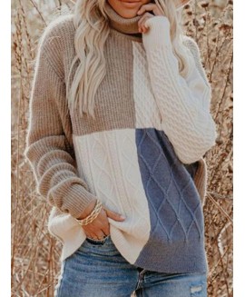 Turtleneck or Block Casual Long Sleeve Pullover 