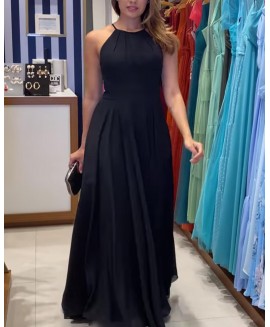 Women Elegant Black Maxi Dress 