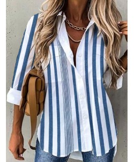 Striped Printed Casual Loose Long Sleeve Blouse 